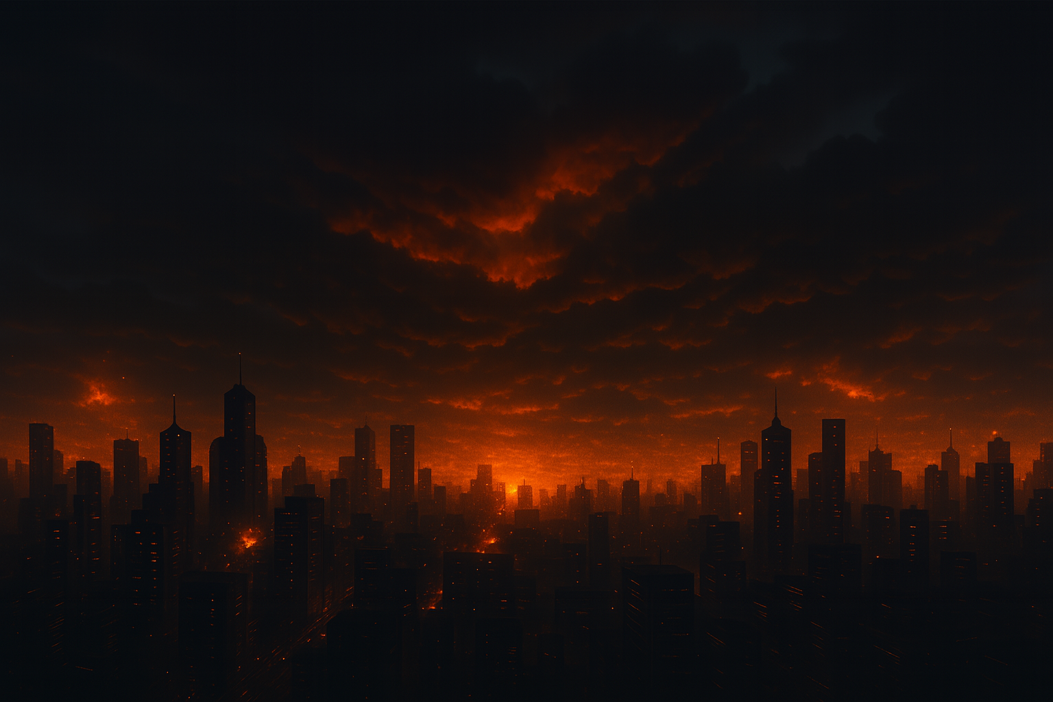 City skyline at dusk